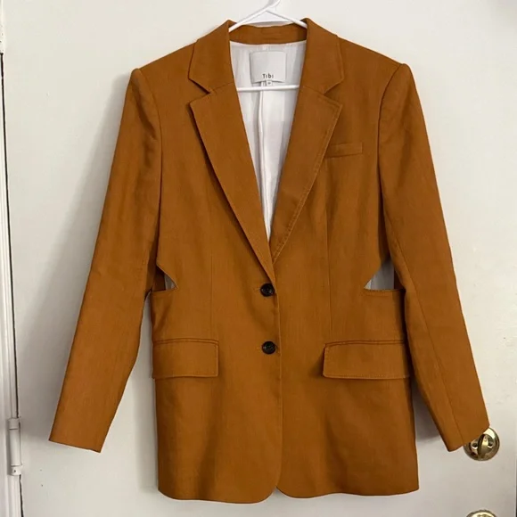 Tibi linen cut-out blazer in cinnamon size 10 - Picture 1 of 6